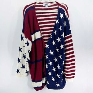 Vintage American Flag Cardigan Sweater Oversized Red White Blue Stars Stripes